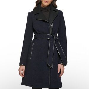 NWT Guess Leather Navy Asymmetrical Coat